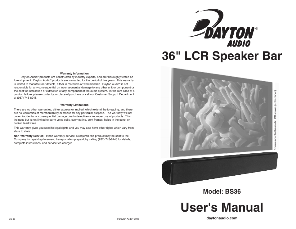 Dayton Audio BS36 36" LCR Speaker Bar Black User Manual | 2 pages