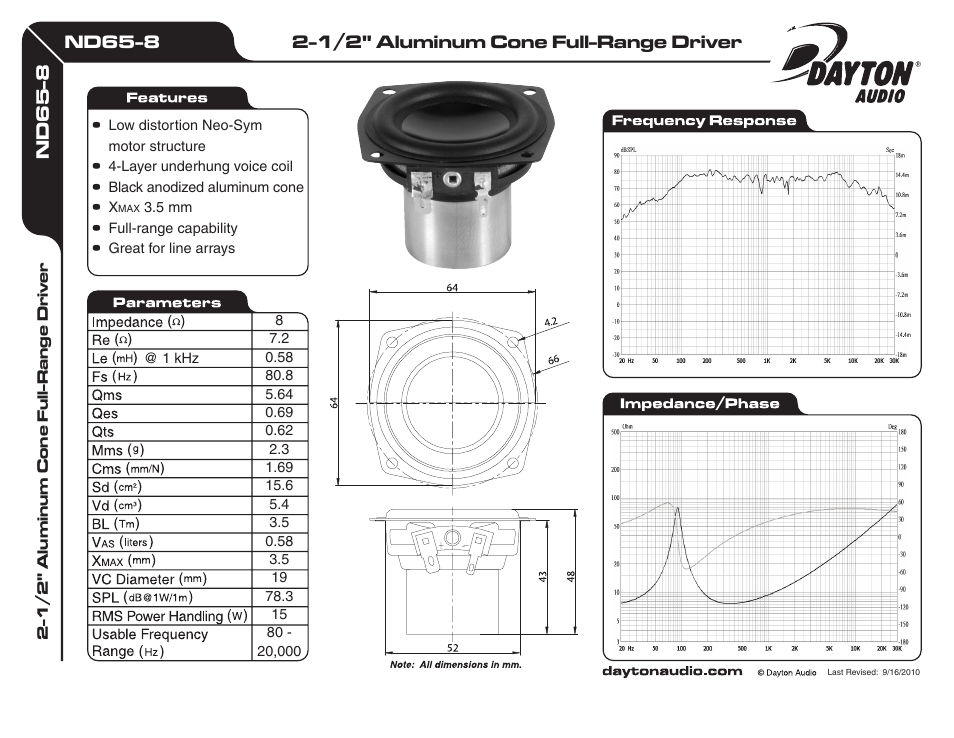 Dayton Audio ND65-8 2-1 User Manual | 1 page