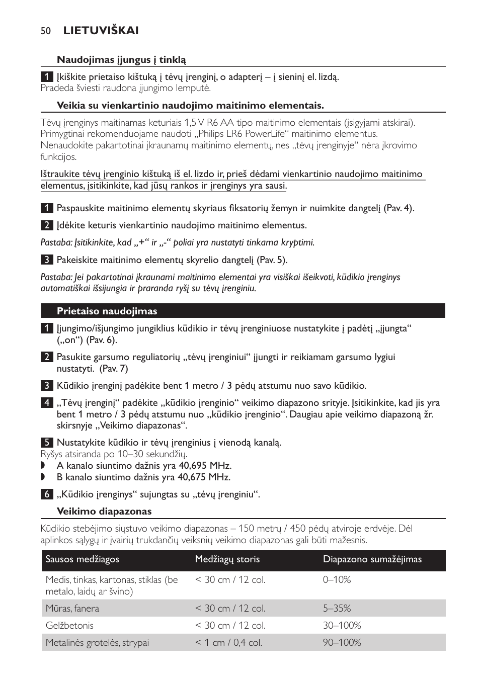 Naudojimas įjungus į tinklą, Prietaiso naudojimas, Veikimo diapazonas | Philips SCD470 User Manual | Page 50 / 104