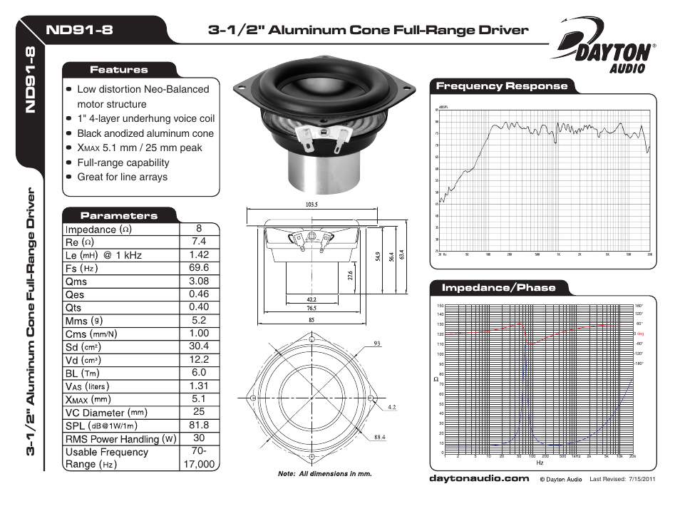 Dayton Audio ND91-8 3-1 User Manual | 1 page