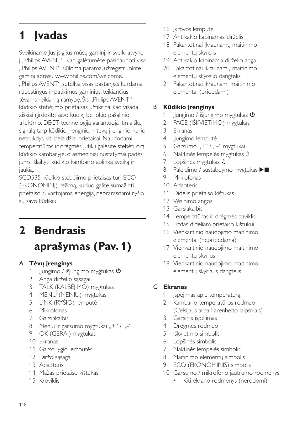 Vartotojo vadovas, 1 įvadas, 2 bendrasis aprašymas (pav. 1) | Philips SCD535 User Manual | Page 118 / 268