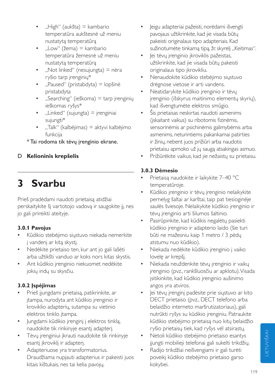 3 svarbu | Philips SCD535 User Manual | Page 119 / 268