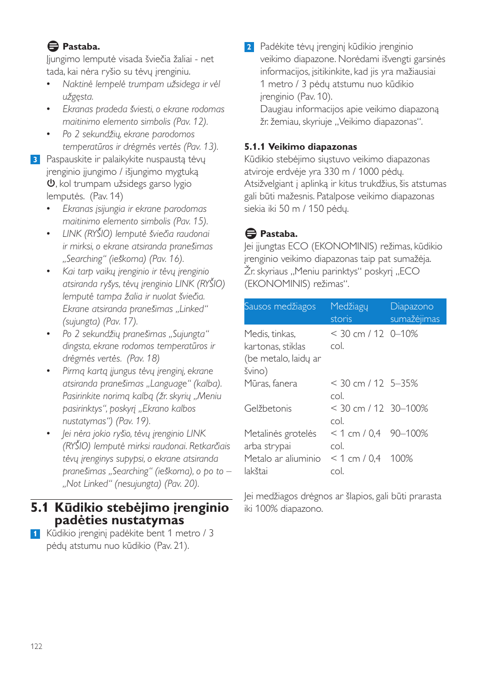 1 kūdikio stebėjimo įrenginio padėties nustatymas | Philips SCD535 User Manual | Page 122 / 268