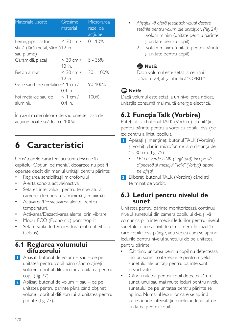 6 caracteristici, 2 funcţia talk (vorbire), 3 leduri pentru nivelul de sunet | 1 reglarea volumului difuzorului | Philips SCD535 User Manual | Page 170 / 268