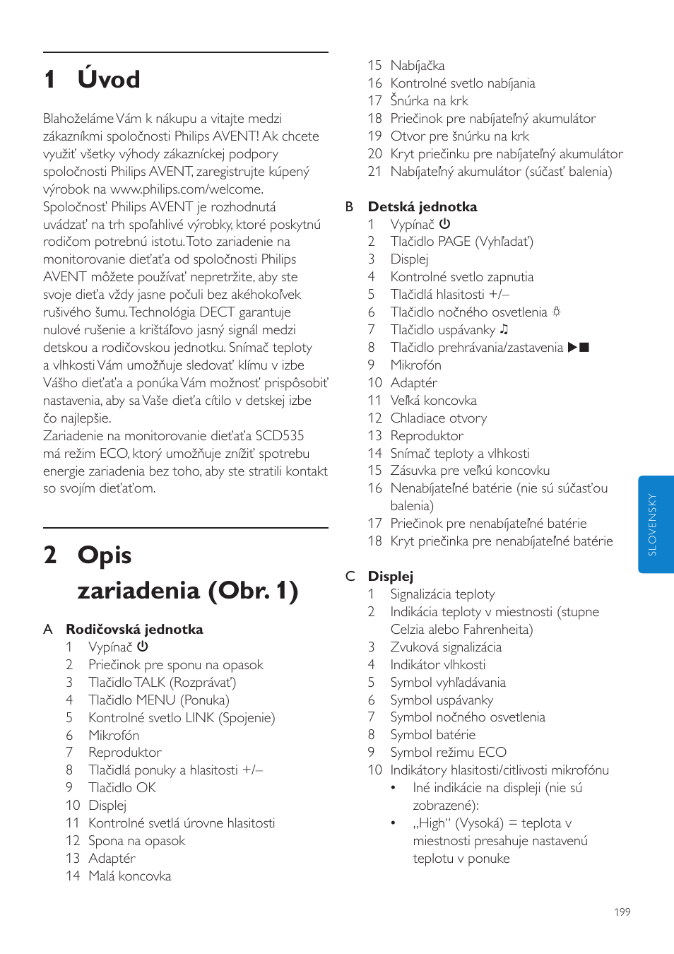 Príručka užívateľa, 1 úvod, 2 opis zariadenia (obr. 1) | Philips SCD535 User Manual | Page 199 / 268