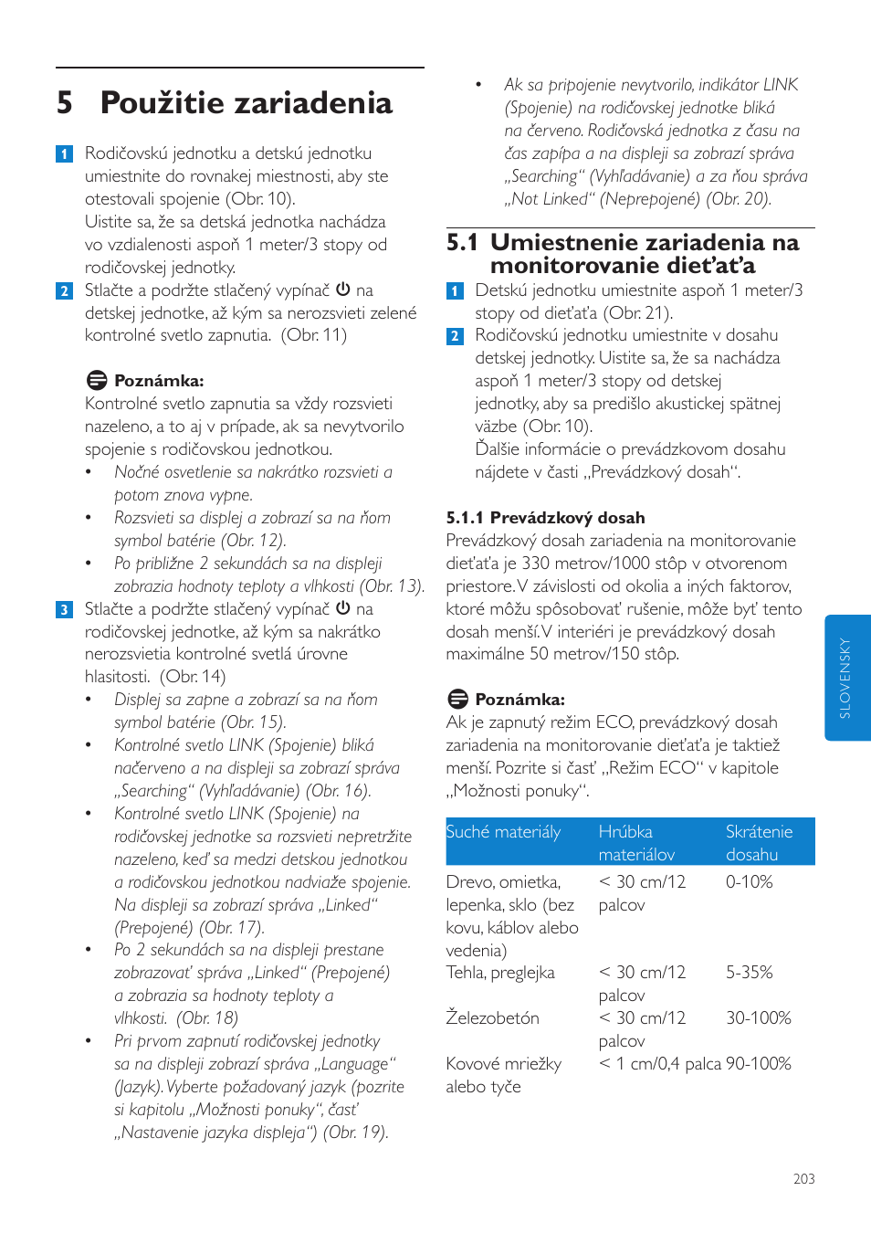 5 použitie zariadenia, 1 umiestnenie zariadenia na monitorovanie dieťaťa | Philips SCD535 User Manual | Page 203 / 268