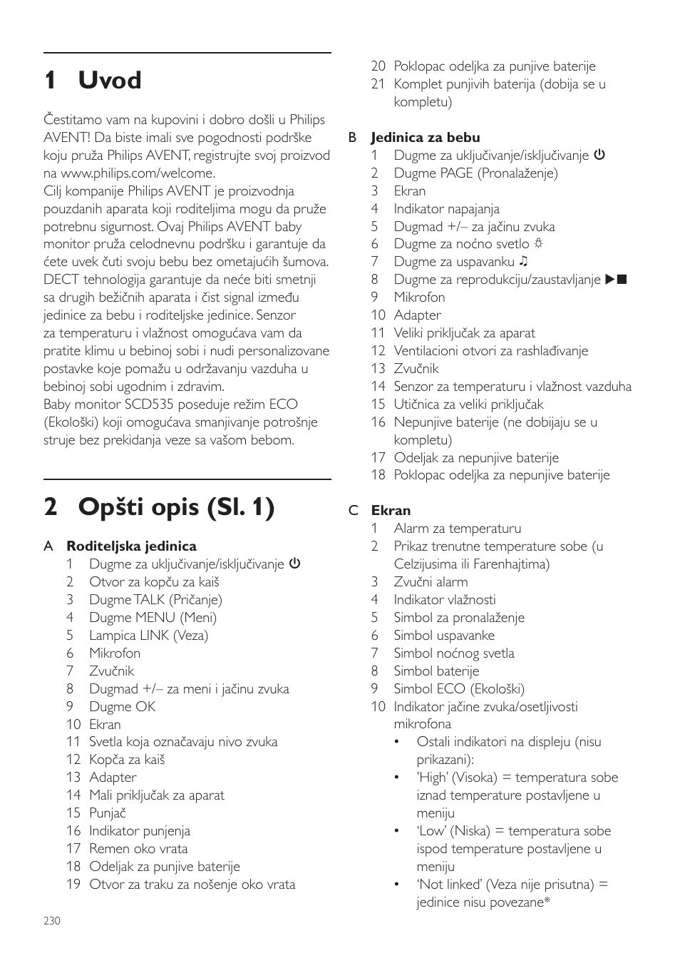 Korisnički priručnik, 1 uvod, 2 opšti opis (sl. 1) | Philips SCD535 User Manual | Page 230 / 268