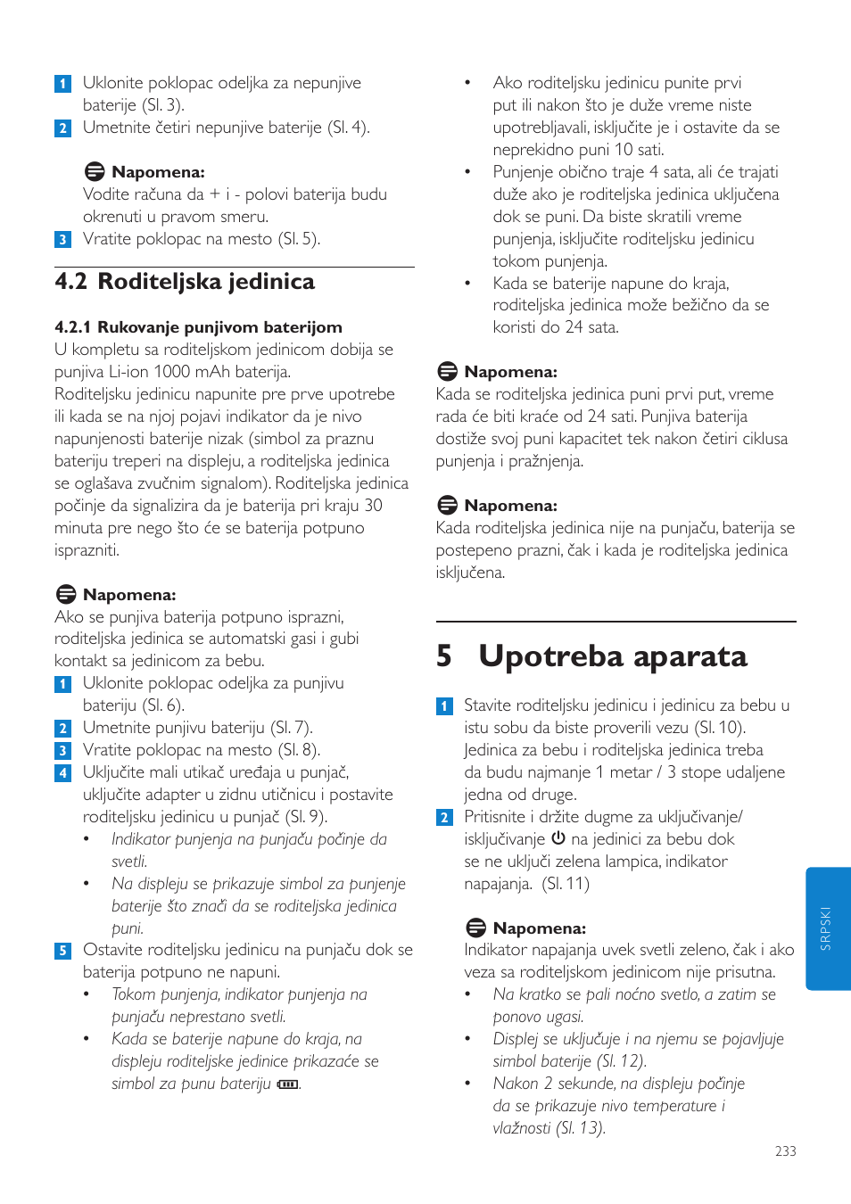 5 upotreba aparata, 2 roditeljska jedinica | Philips SCD535 User Manual | Page 233 / 268