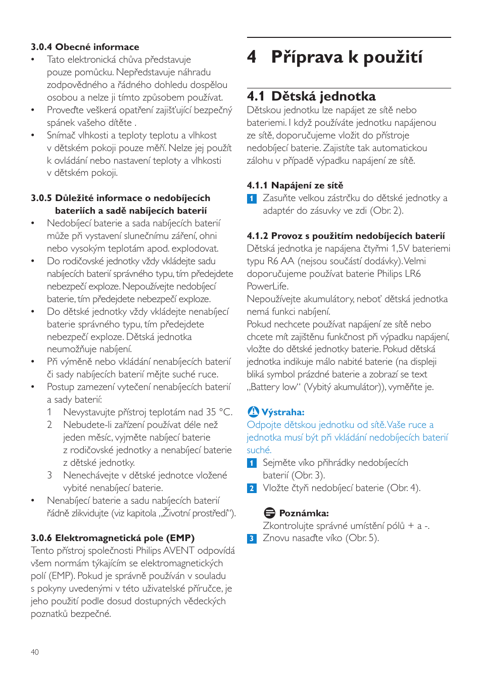 4 příprava k použití, 1 dětská jednotka | Philips SCD535 User Manual | Page 40 / 268
