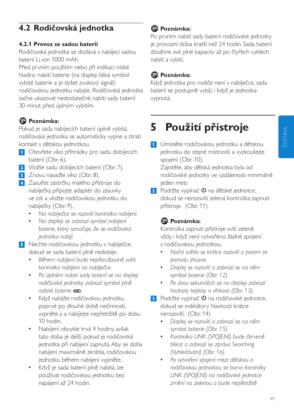 5 použití přístroje, 2 rodičovská jednotka | Philips SCD535 User Manual | Page 41 / 268