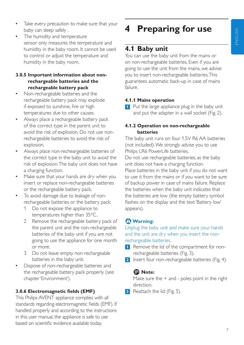 4 preparing for use, 1 baby unit | Philips SCD535 User Manual | Page 7 / 268