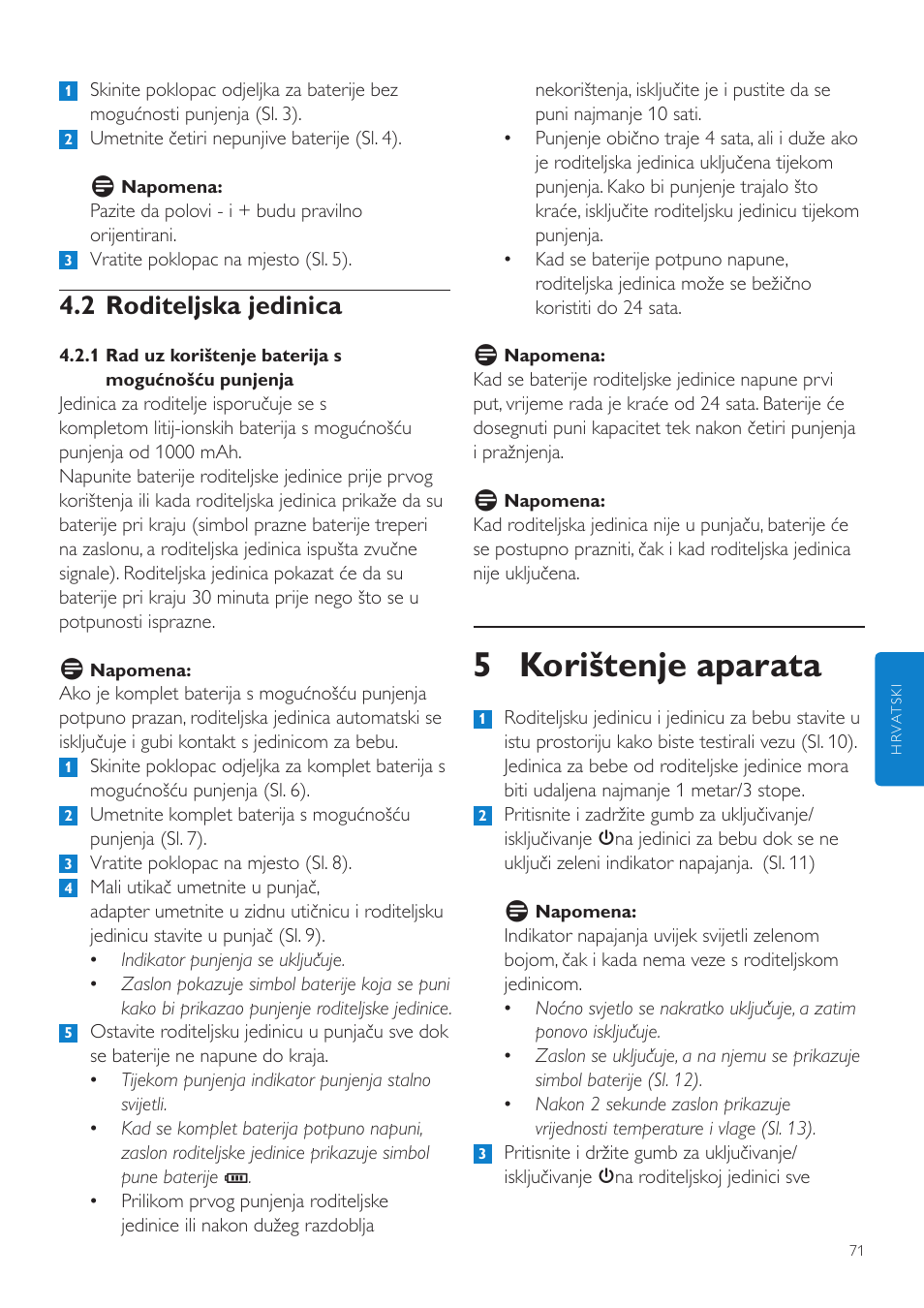 5 korištenje aparata, 2 roditeljska jedinica | Philips SCD535 User Manual | Page 71 / 268