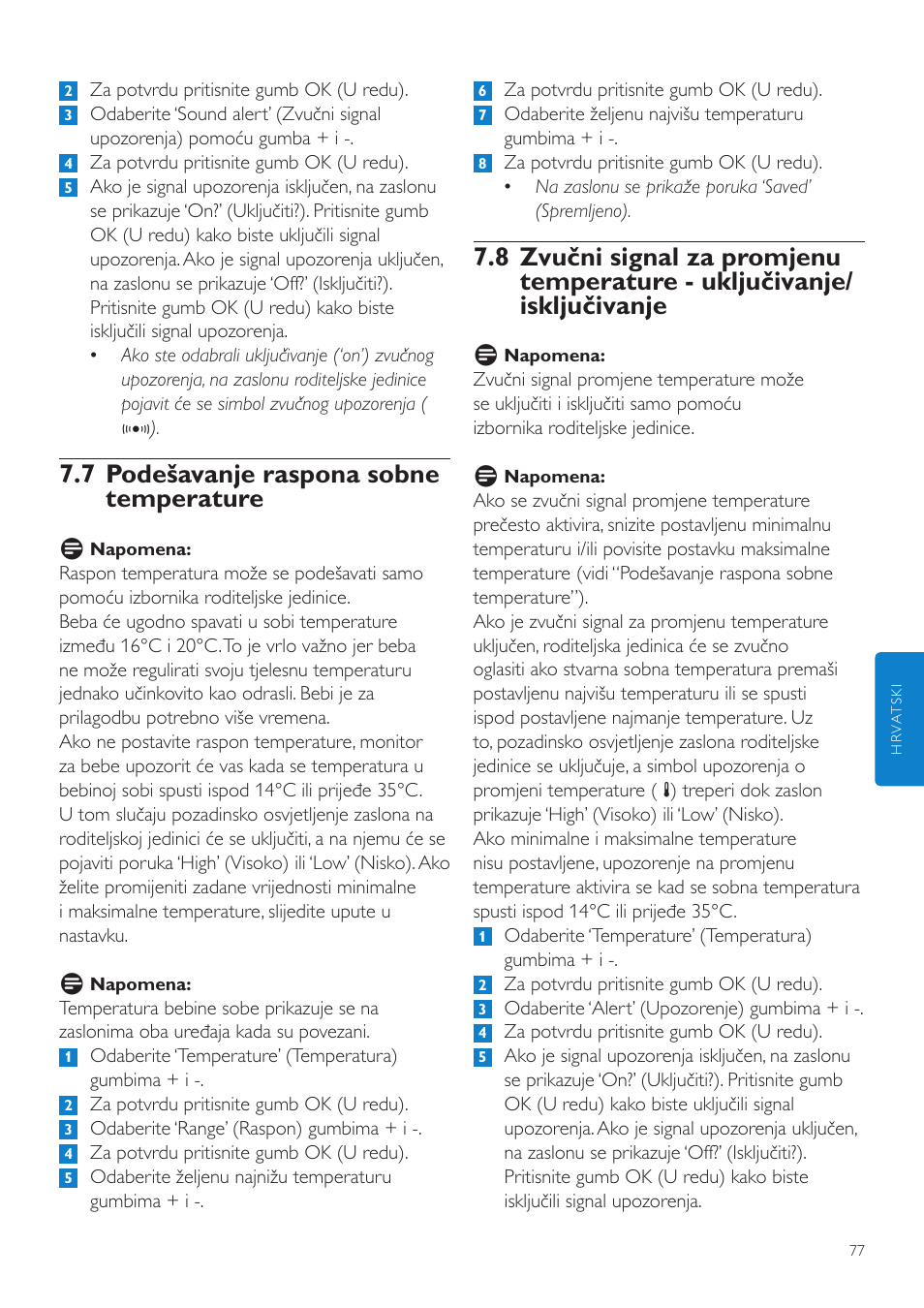 7 podešavanje raspona sobne temperature | Philips SCD535 User Manual | Page 77 / 268