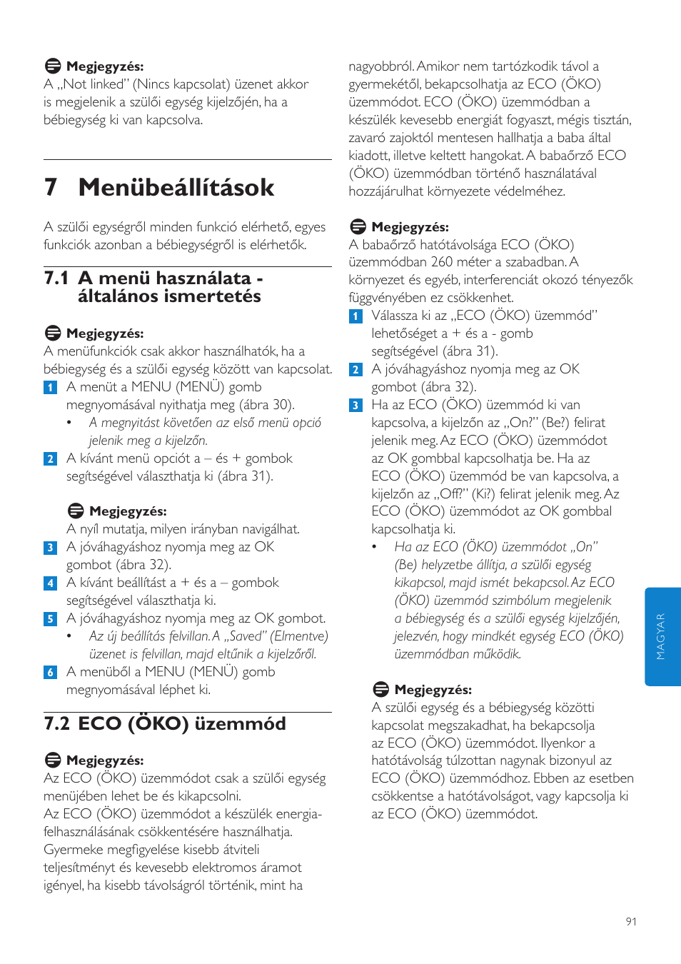 7 menübeállítások, 1 a menü használata - általános ismertetés, 2 eco (öko) üzemmód | Philips SCD535 User Manual | Page 91 / 268