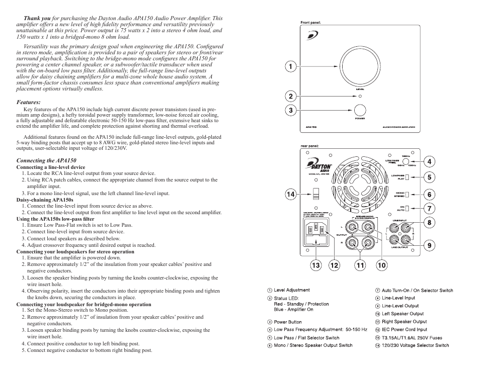 Dayton Audio APA150 150W Power Amplifier User Manual | Page 2 / 2
