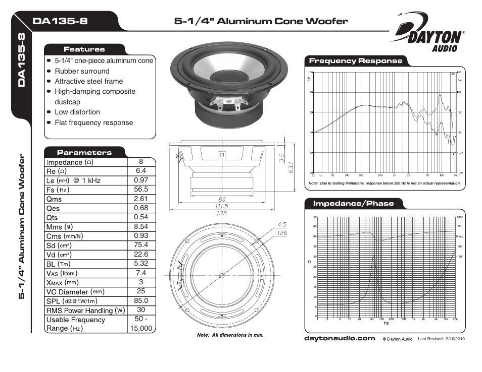 Dayton Audio DA135-8 5-1 User Manual | 1 page