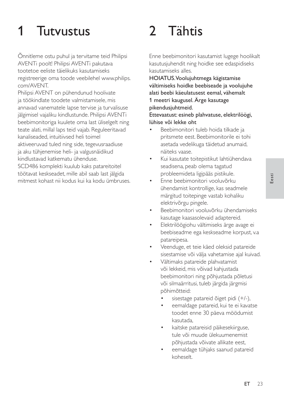 2 tähtis, 1 tutvustus | Philips SCD485 User Manual | Page 21 / 101