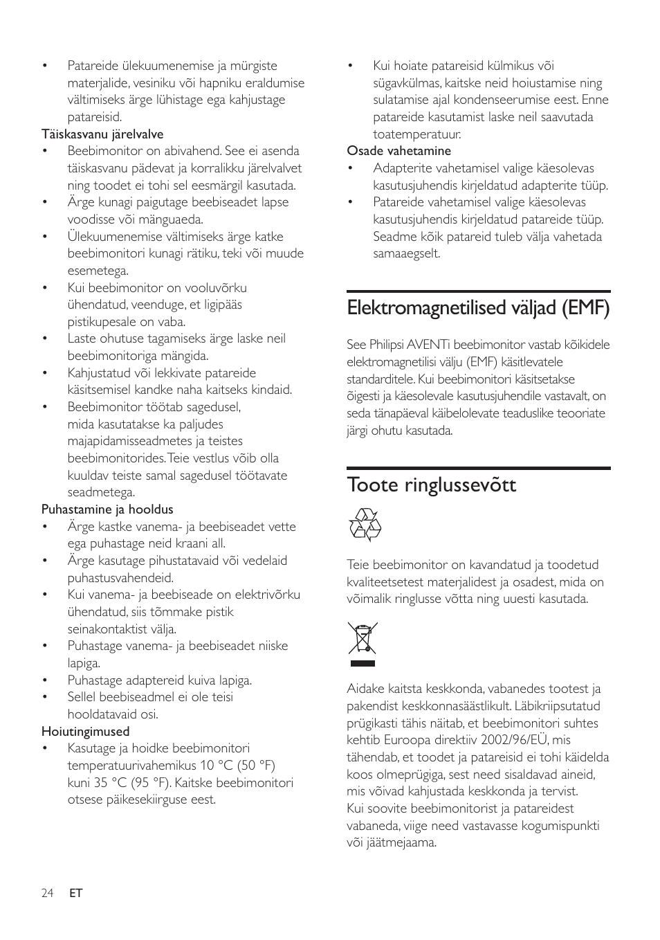 Ohnwurpdjqhwlolvhg ylomdg (0), Toote ringlussevõtt | Philips SCD485 User Manual | Page 22 / 101