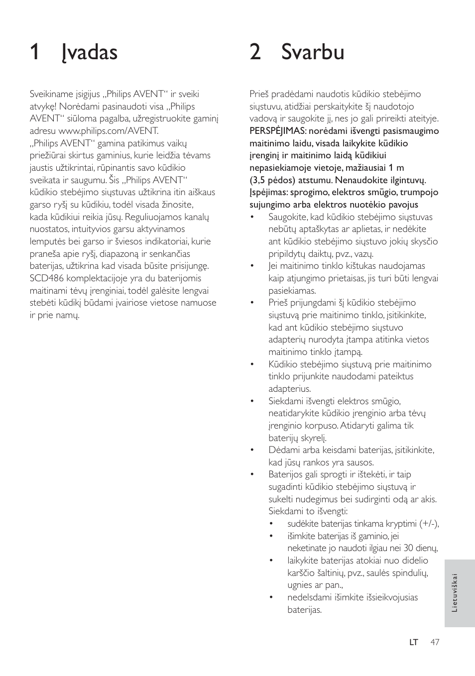 2 svarbu, Ĩydgdv | Philips SCD485 User Manual | Page 45 / 101