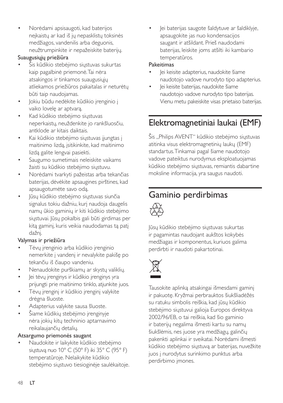 Ohnwurpdjqhwlqldl odxndl (0), Gaminio perdirbimas | Philips SCD485 User Manual | Page 46 / 101
