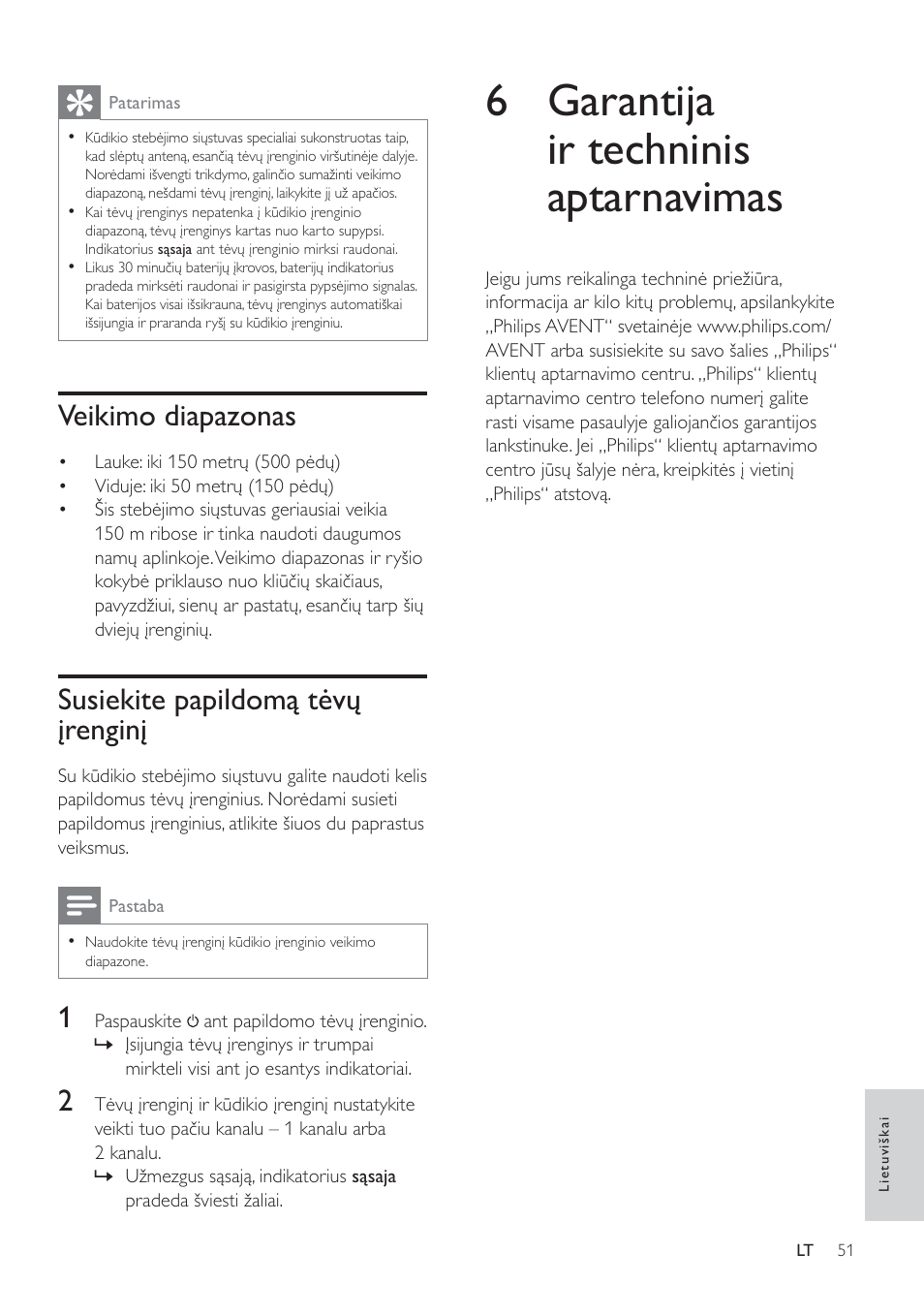 6 garantija ir techninis aptarnavimas, Veikimo diapazonas, 6xvlhnlwh sdslogrpā wēyŧ īuhqjlqī | Philips SCD485 User Manual | Page 49 / 101