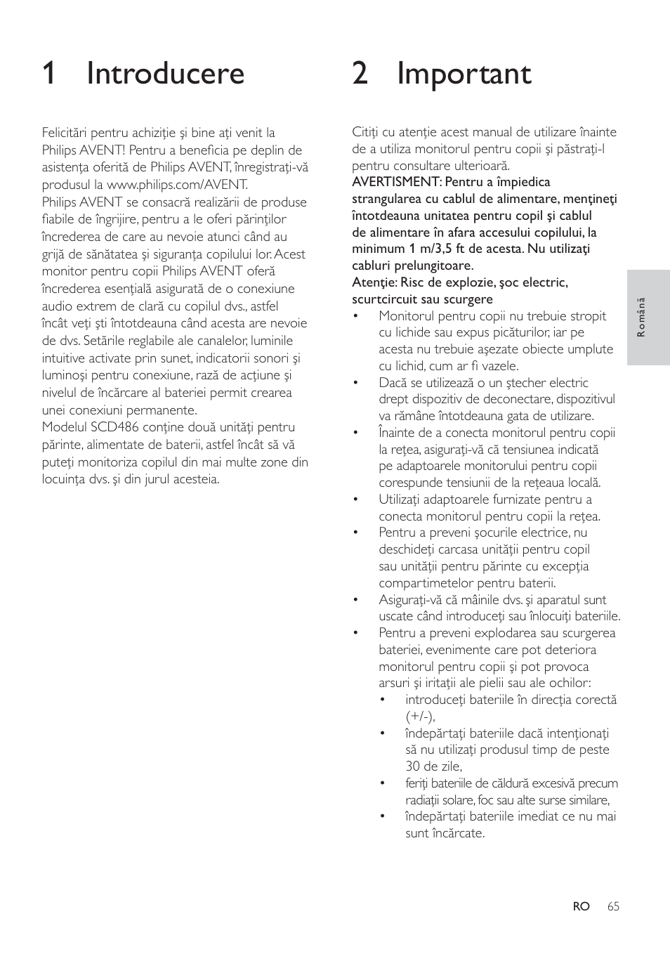 2 important, 1 introducere | Philips SCD485 User Manual | Page 63 / 101