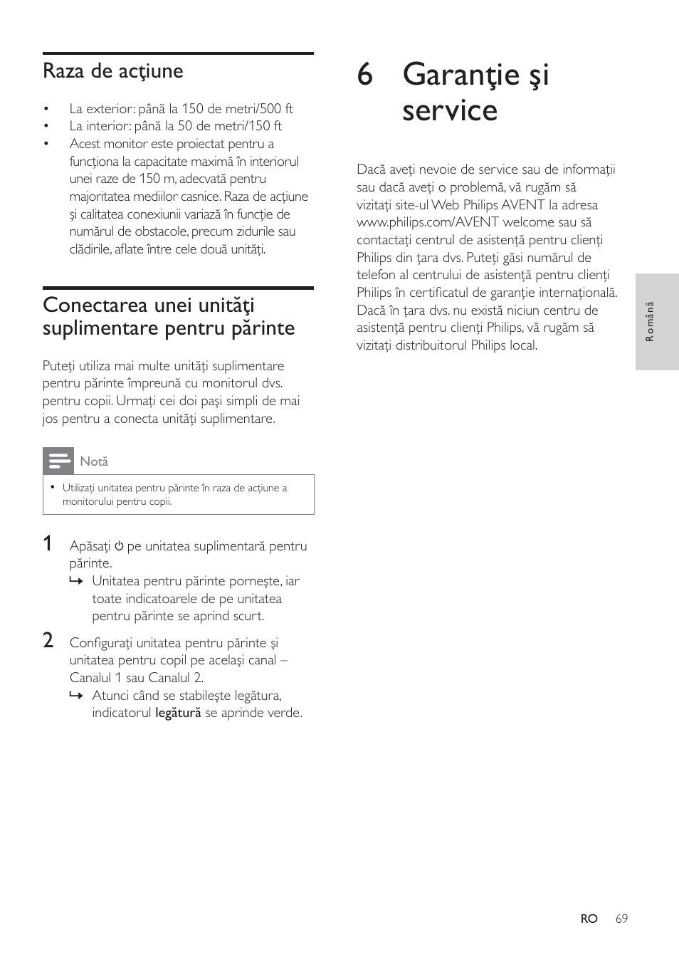 Dudqŗlh ŕl service, 5d]d gh dfŗlxqh, Rqhfwduhd xqhl xqlwþŗl vxsolphqwduh shqwux sþulqwh | Philips SCD485 User Manual | Page 67 / 101