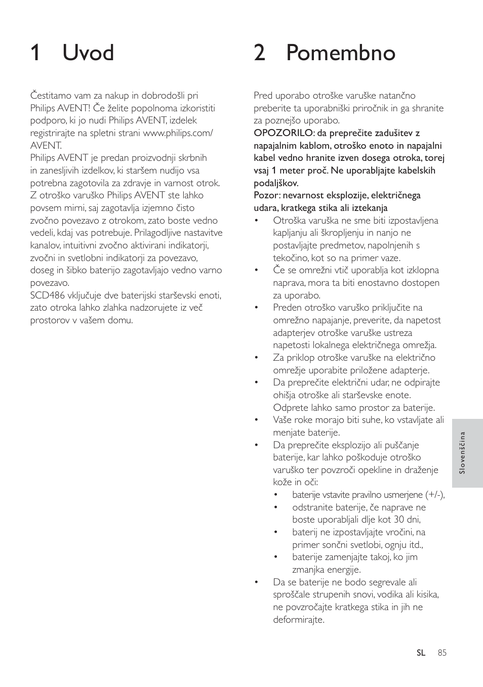 2 pomembno, 1 uvod | Philips SCD485 User Manual | Page 83 / 101