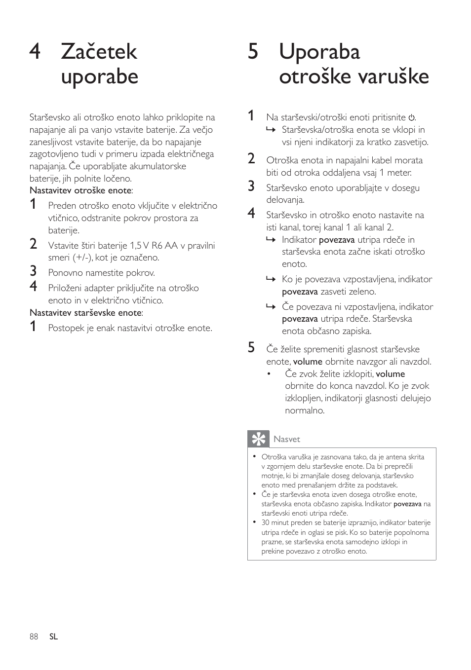 5 uporaba otroške varuške, Dĉhwhn uporabe | Philips SCD485 User Manual | Page 86 / 101