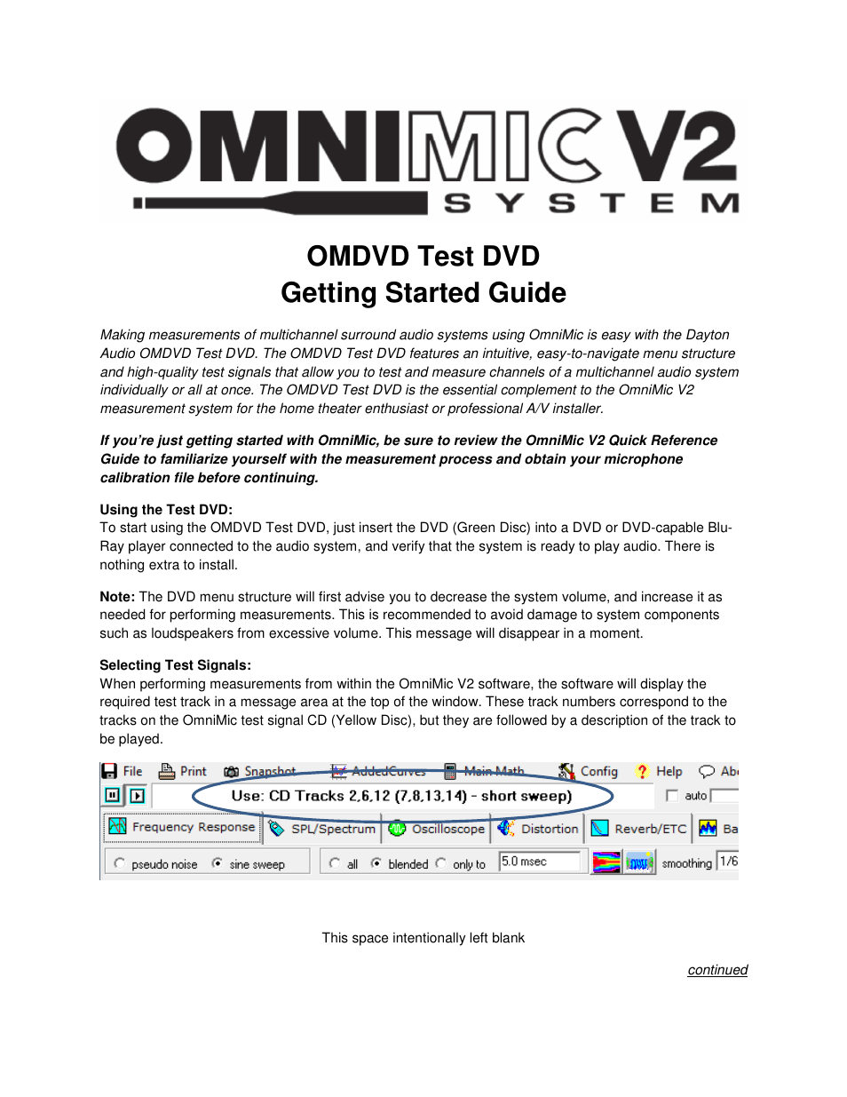 Dayton Audio OMDVD Version 1 Test DVD for OmniMic Precision Measurement Systems User Manual | 4 pages