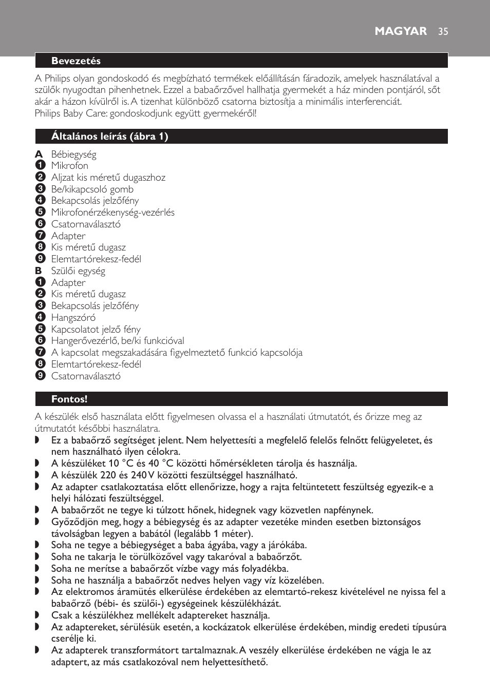 Magyar, Bevezetés, Általános leírás﻿ (ábra 1) | Fontos | Philips SCX463 User Manual | Page 35 / 102