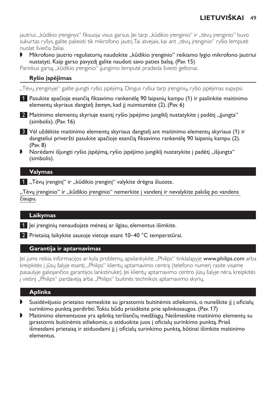 Mikrofono jautrio reguliatorius, Ryšio įspėjimas, Valymas | Laikymas, Garantija ir aptarnavimas, Aplinka, Dažnai užduodami klausimai | Philips SCX463 User Manual | Page 49 / 102