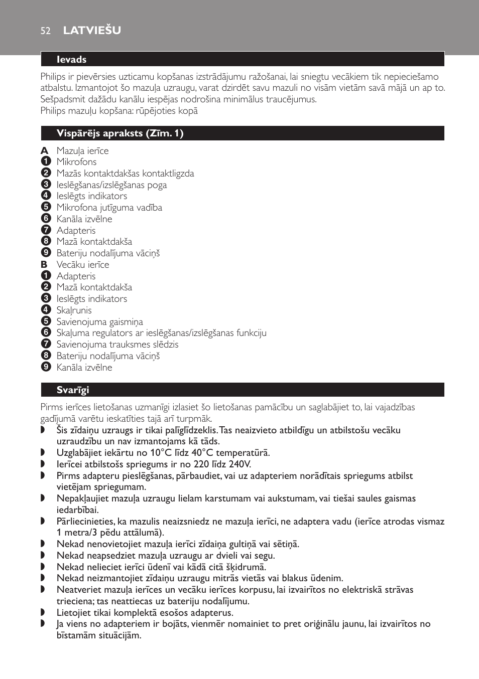 Latviešu, Ievads, Vispārējs apraksts﻿ (zīm. 1) | Svarīgi | Philips SCX463 User Manual | Page 52 / 102