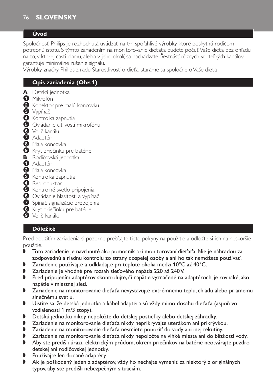 Slovensky, Úvod, Opis zariadenia﻿ (obr. 1) | Dôležité | Philips SCX463 User Manual | Page 76 / 102
