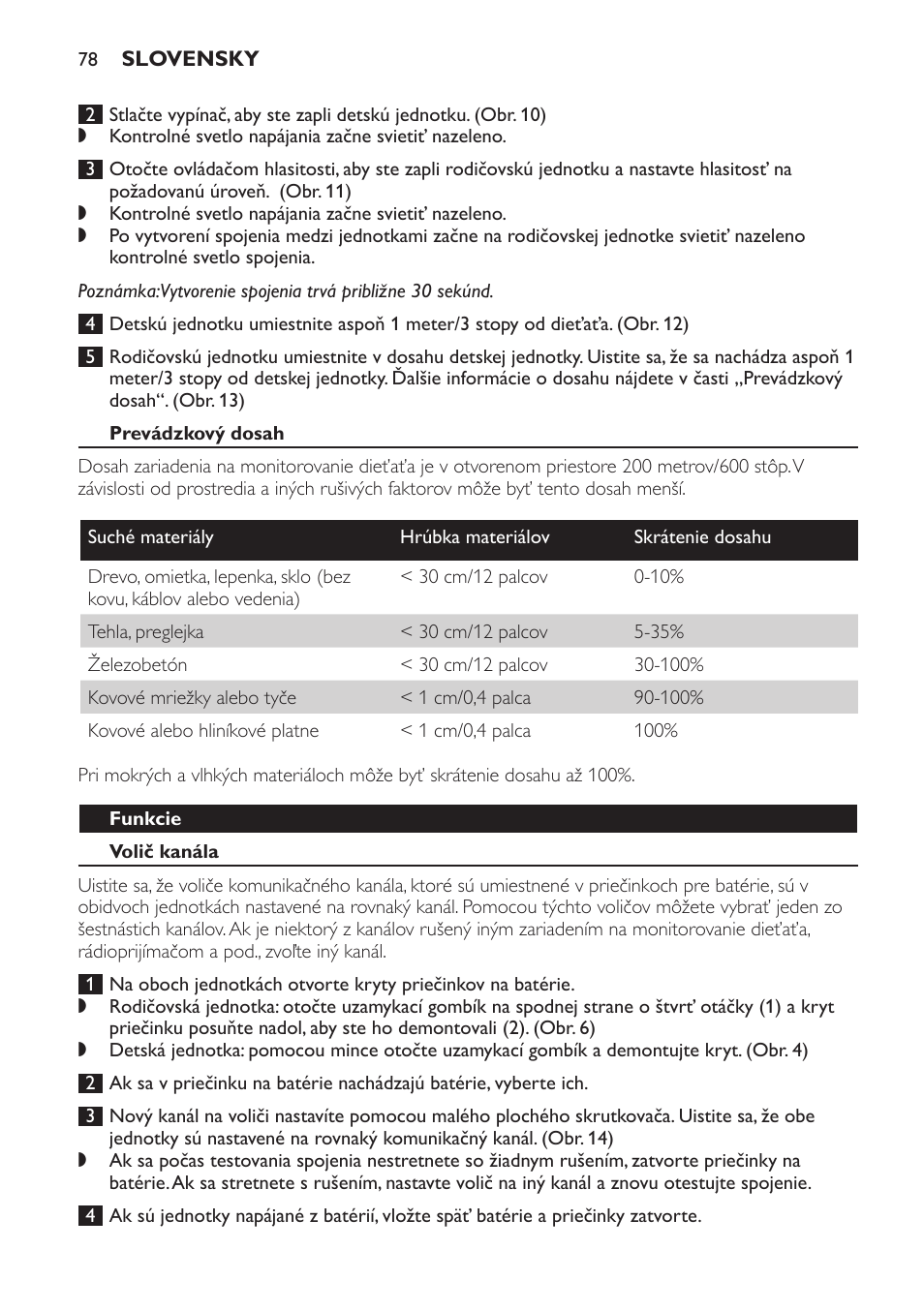 Prevádzkový dosah, Funkcie, Volič kanála | Philips SCX463 User Manual | Page 78 / 102