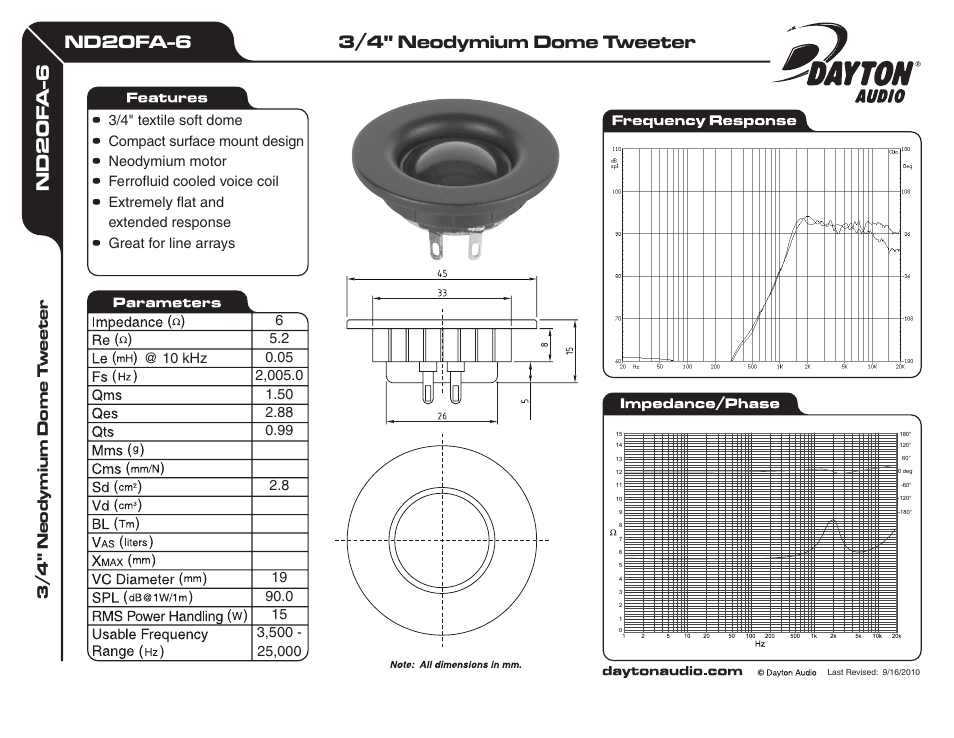 Dayton Audio ND20FA-6 3 User Manual | 1 page