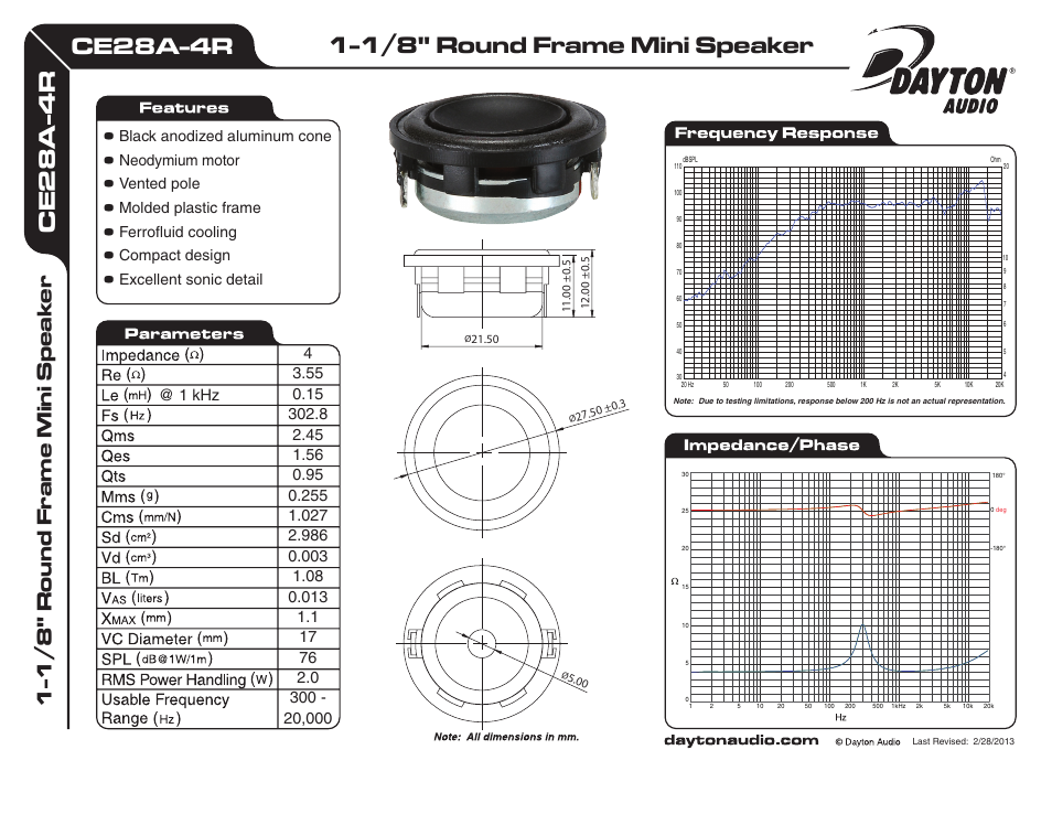 Dayton Audio CE28A-4R 1-1 User Manual | 1 page