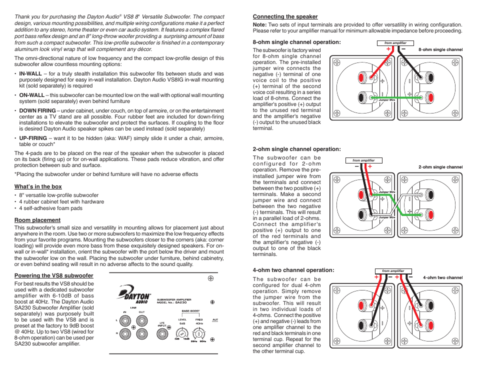 Dayton Audio VS8 8" Universal Low-Profile Subwoofer User Manual | Page 2 / 2