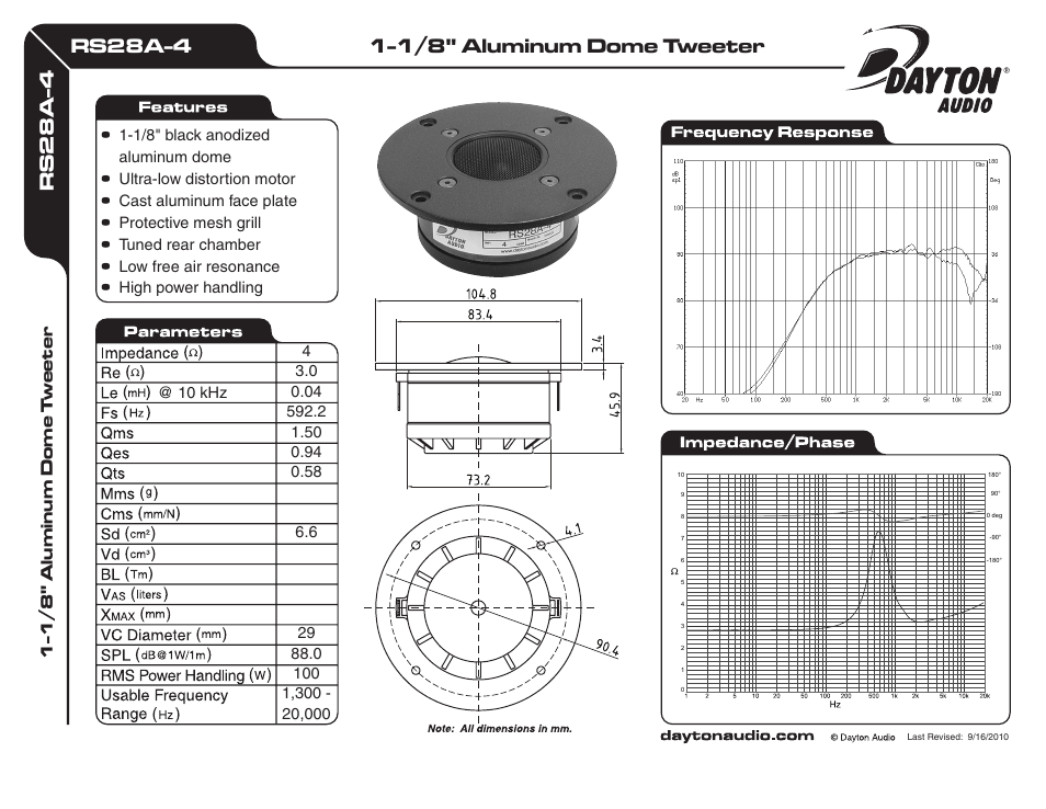 Dayton Audio RS28A-4 1-1 User Manual | 1 page