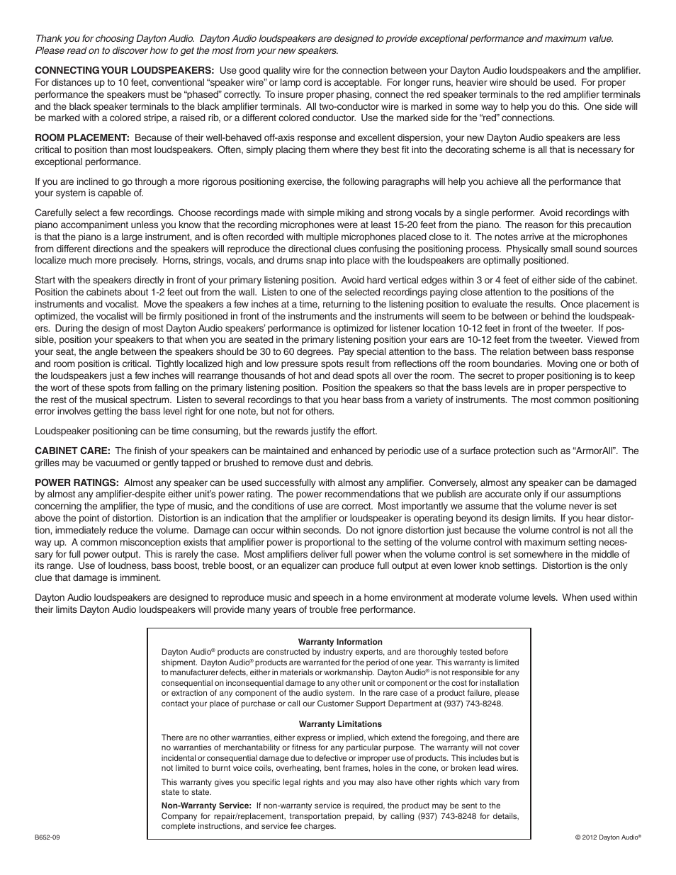 Dayton Audio B652 6-1__2" 2-Way User Manual | Page 2 / 2