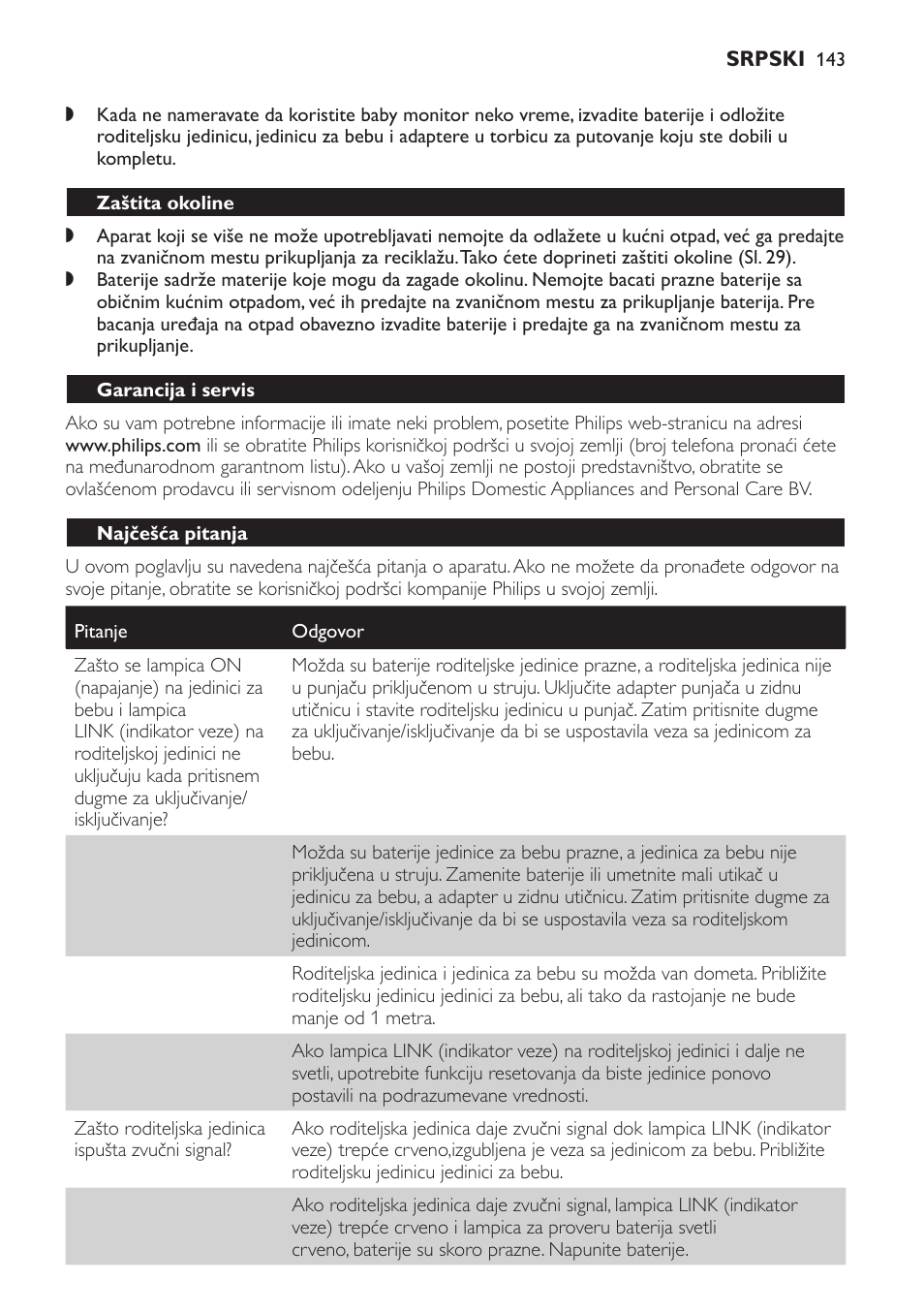 Zaštita okoline, Garancija i servis, Najčešća pitanja | Philips SCD498 User Manual | Page 143 / 160