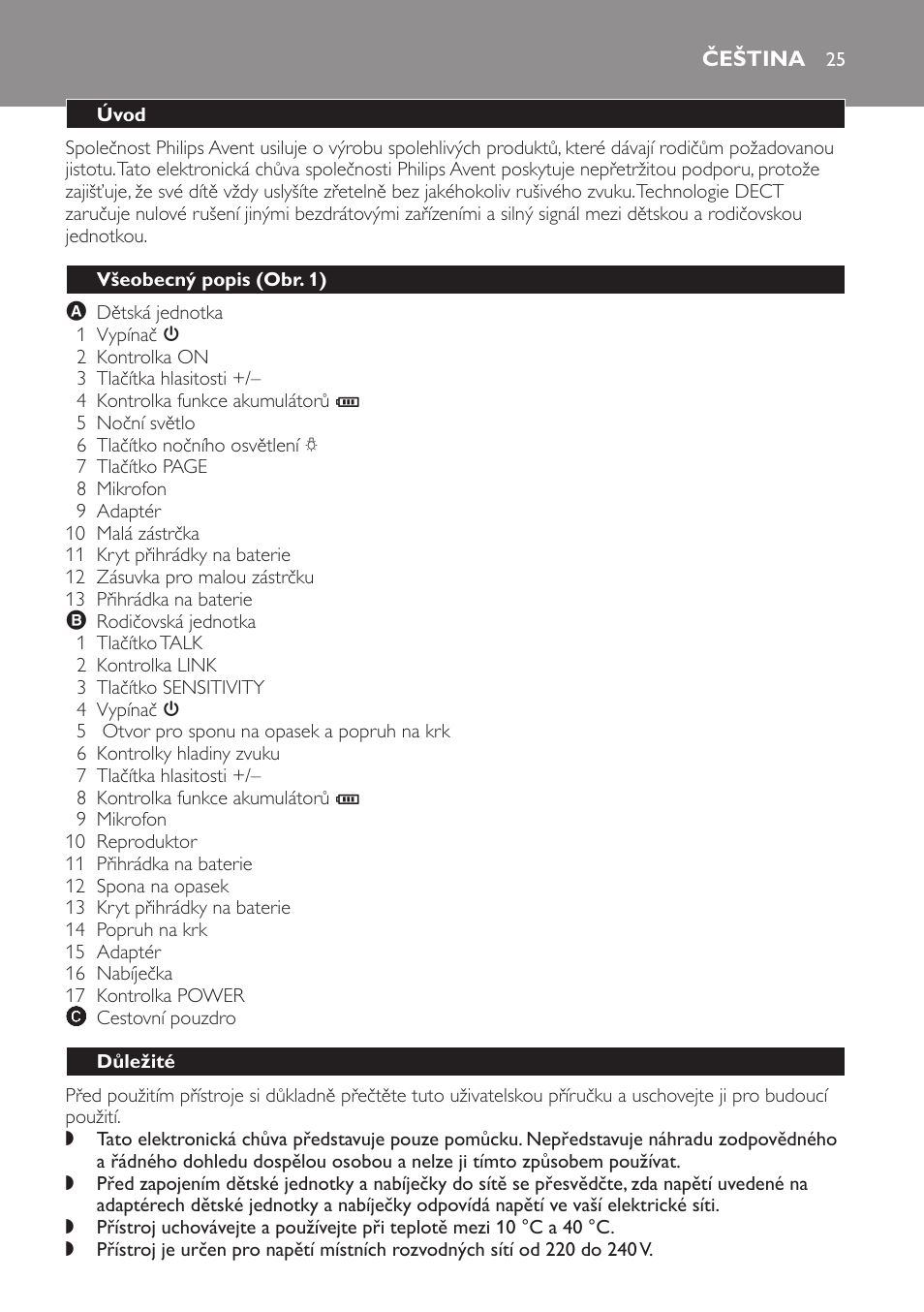 Čeština, Úvod, Všeobecný popis (obr. 1) | Důležité | Philips SCD498 User Manual | Page 25 / 160