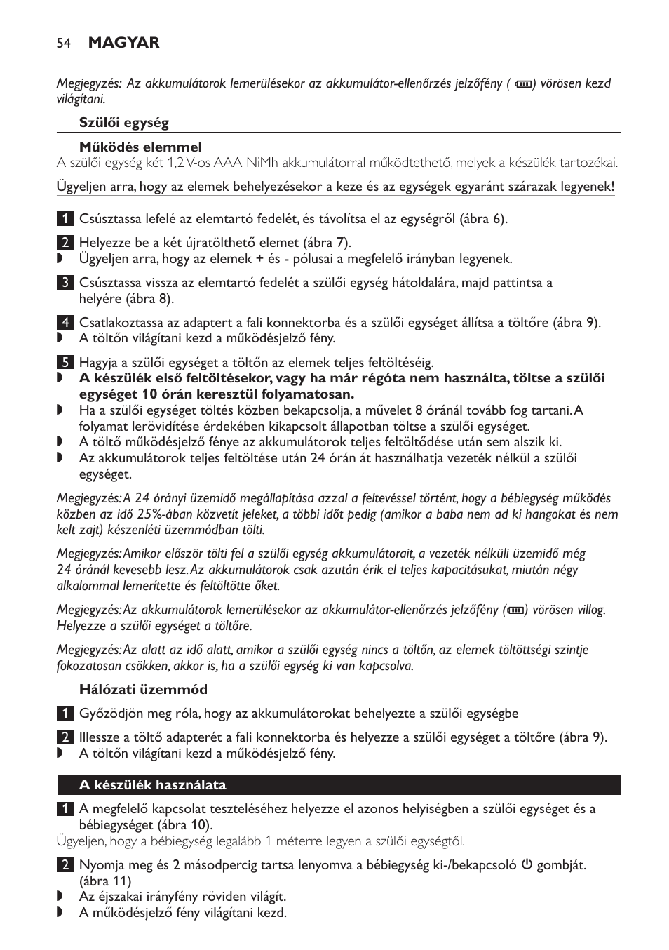 Szülői egység, Működés elemmel, Hálózati üzemmód | A készülék használata | Philips SCD498 User Manual | Page 54 / 160