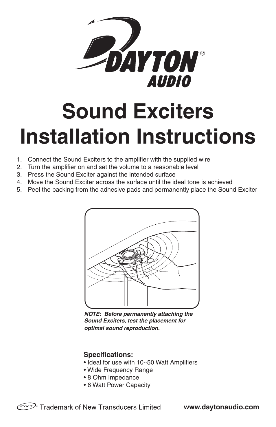 Dayton Audio DAEX25 Sound Exciter Pair User Manual | 1 page