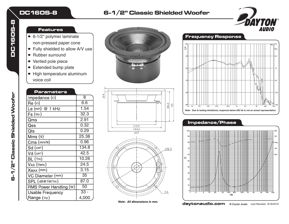 Dayton Audio DC160S-8 6-1 User Manual | 1 page