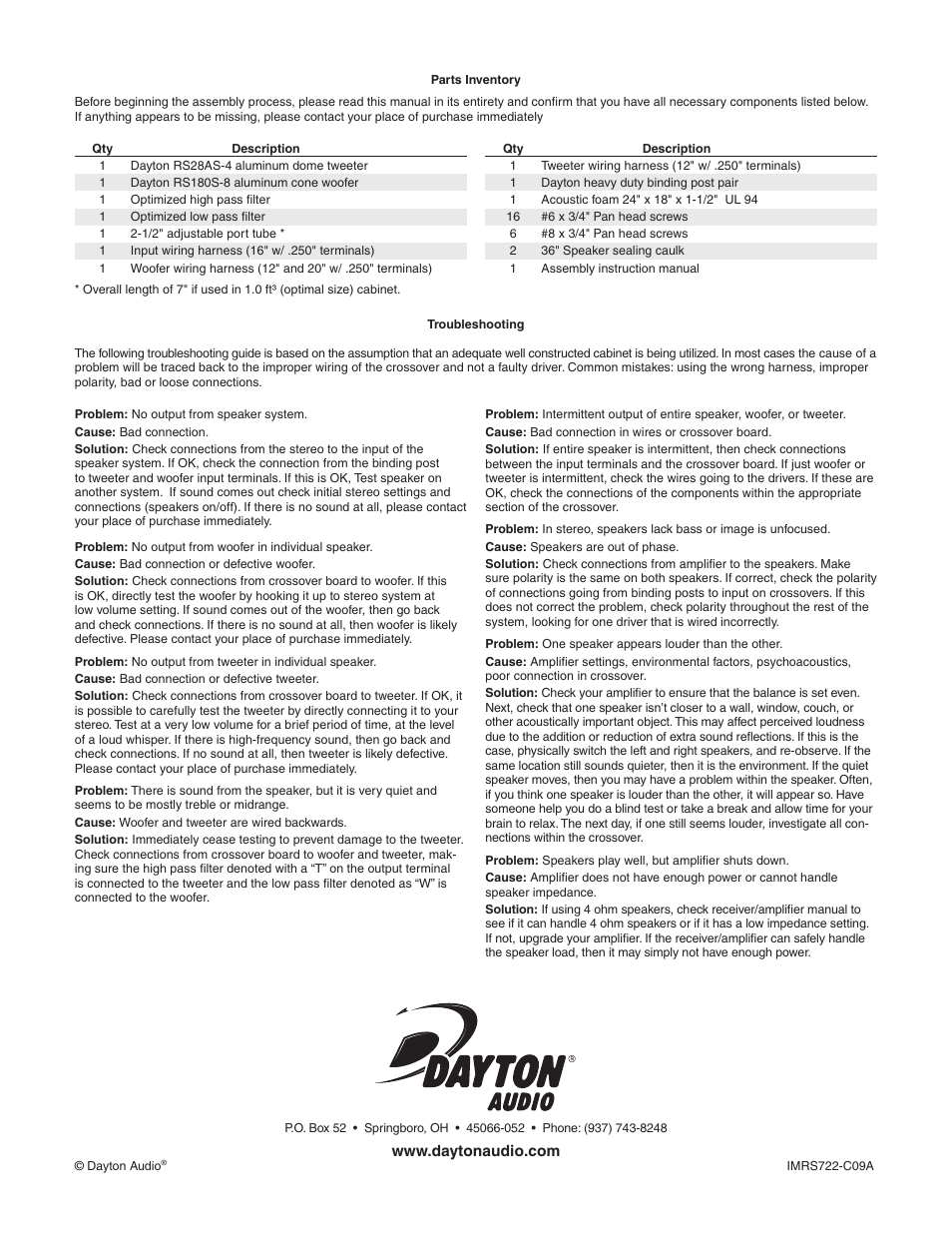 Dayton Audio RS722 Speaker Kit w User Manual | Page 2 / 2