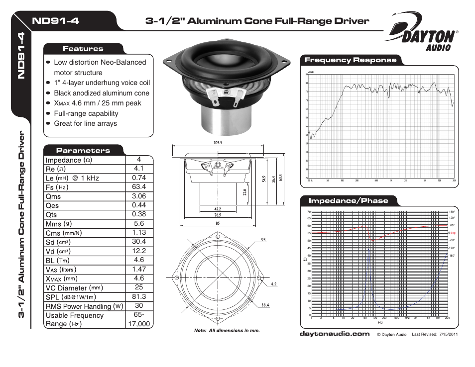 Dayton Audio ND91-4 3-1 User Manual | 1 page