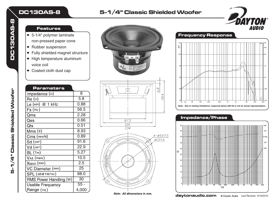 Dayton Audio DC130AS-8 5-1 User Manual | 1 page