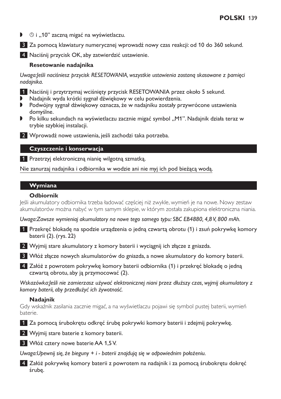 Resetowanie nadajnika, Odbiornik, Nadajnik | Czyszczenie i konserwacja, Wymiana | Philips SCD469 User Manual | Page 139 / 236