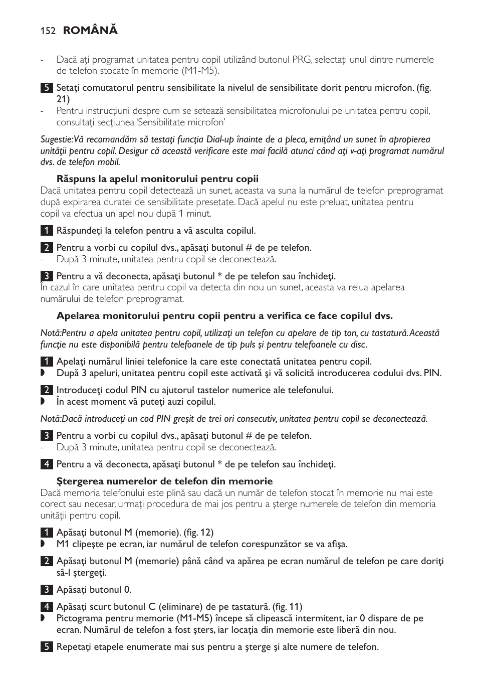 Răspuns la apelul monitorului pentru copii, Ştergerea numerelor de telefon din memorie | Philips SCD469 User Manual | Page 152 / 236